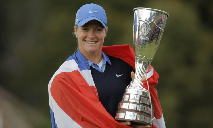 Suzann Pettersen with the Evian Championship trophy.