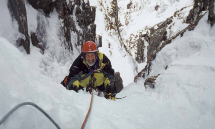 Chris Bonnington ice climbing on Ben Nevis.
