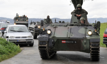 Austrian army soldiers in armored vehicles were called to the villages of Grosspriel and Kollapriel.