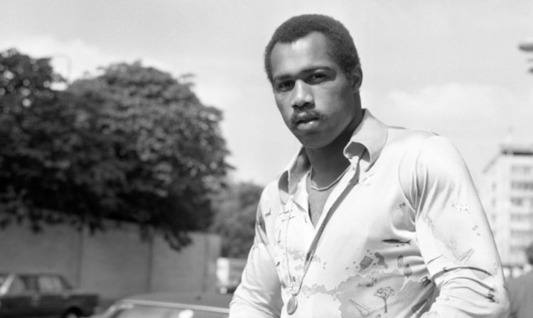 Ken Norton in London to promote his film Mandingo in 1975.