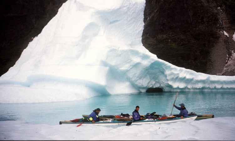 Mike Bartle (right) on an expedition to Greenland. He has now been reunited with his missing kayak.