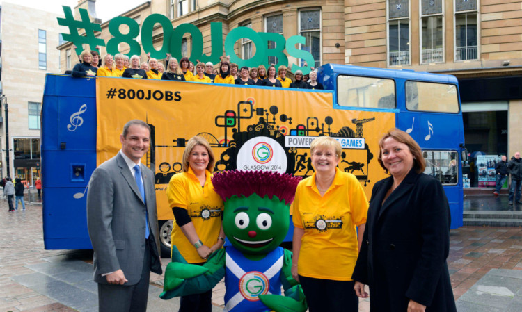 From left: David Grevemberg (COE Glasgow 2014), Simone Lockhart (Search Consultancys managing director, Scotland), Clyde the Games mascot, Jan Scott (head of HR Glasgow 2014) and Shona McKenzie, (recruitment director for Search Consultancy).