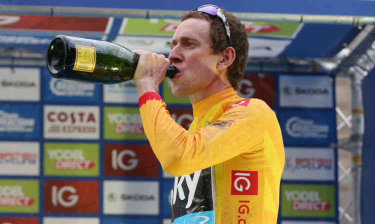 Sir Bradley Wiggins celebrates winning the Tour of Britain.