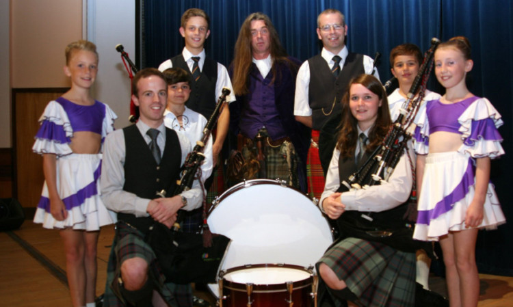 The City of Brechin Pipe band members, guests from the Grade 1 Scottish Power band and young dancers who performed at the Reid Hall concert.