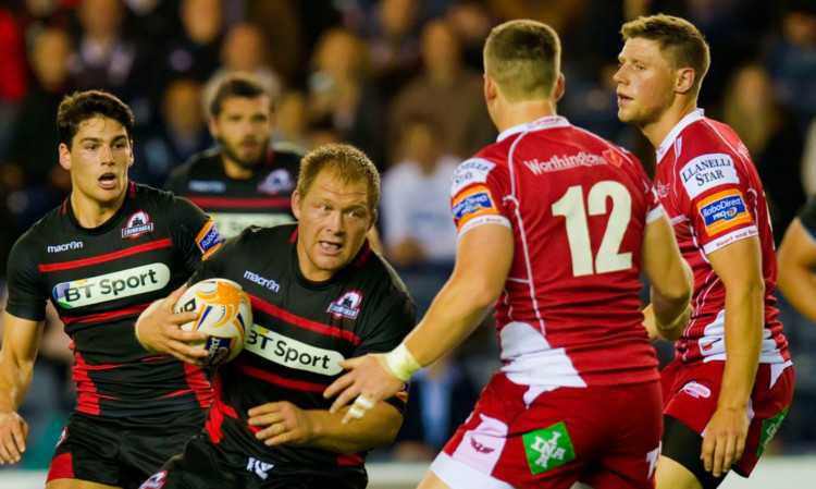 Edinburgh's Willem Nel (left) tries to get past Scott Williams.