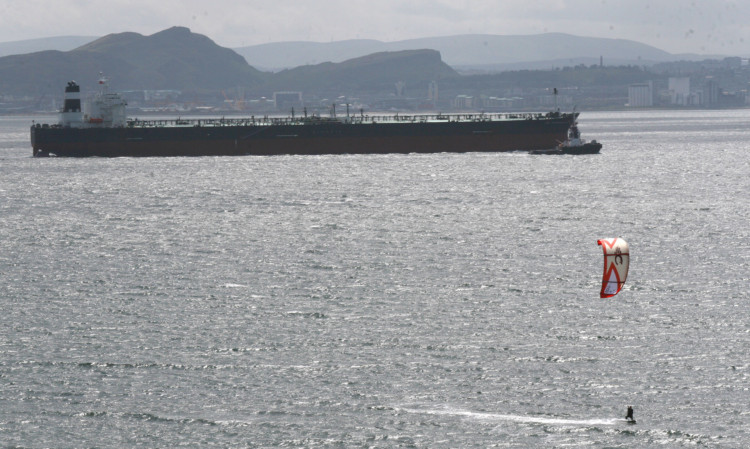 An oil tanker heading up the Firth of Forth.
