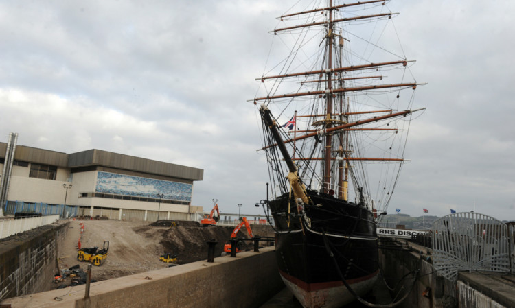 The RRS Discovery in dry dock at Discovery Point.