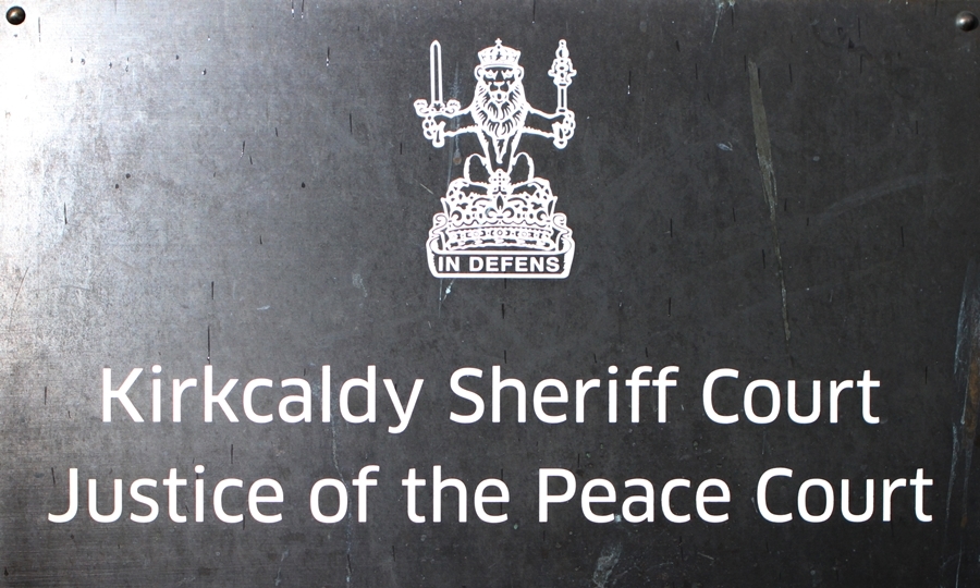 Building exterior of Kirkcaldy Sheriff Court, Kirkcaldy.     Kirkcaldy Sheriff Court sign