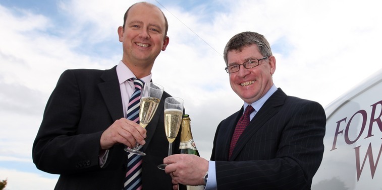 Steve MacDougall, Courier, Forth Wines, Crawford Place, Milnathort. Successful buyout of company which safeguarded 50 jobs. Pictured, left is Peter Hodgkinson (Relationship Director, Royal Bank of Scotland) and right is George Thomson (Managing Director of Forth Wines).