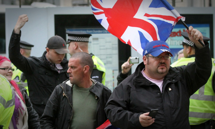 Some of those who attended last year's Scottish Defence League demonstration in Dundee.