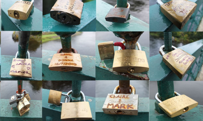 Some of the 'love locks' left on the bridge.