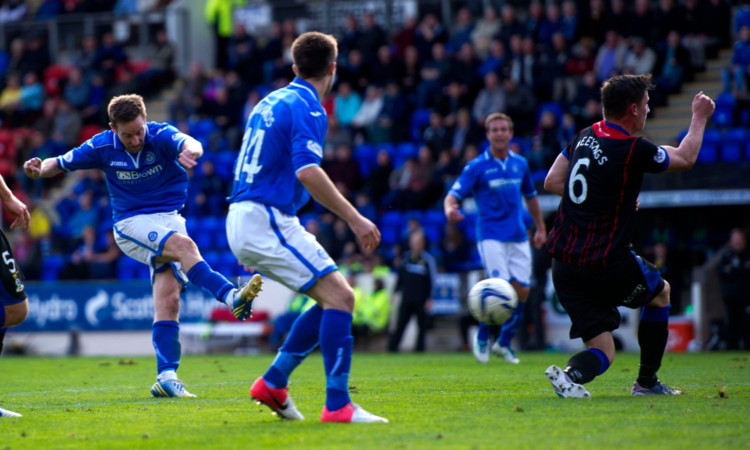 Saints goal hero Steven MacLean fires home the third goal.