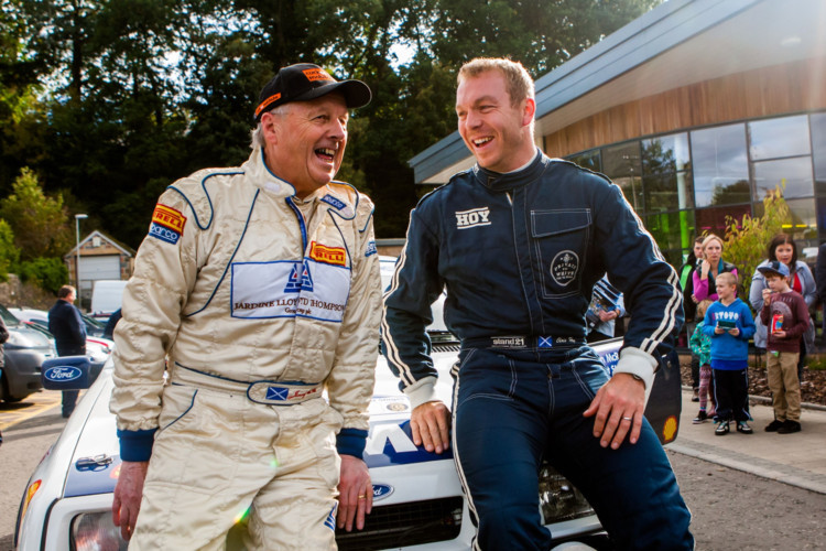 Olympic gold medallists Sir Chris Hoy and Amy Williams joined the drivers at the Colin McRae Forest Stages Rally. Sir Chris alongside Jimmy McRae.