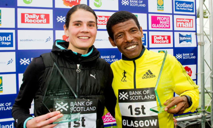 Haile Gebrselassie and Susan Partridge after the pair won the Bank of Scotland Great Scottish Run Half Marathon in Glasgow.