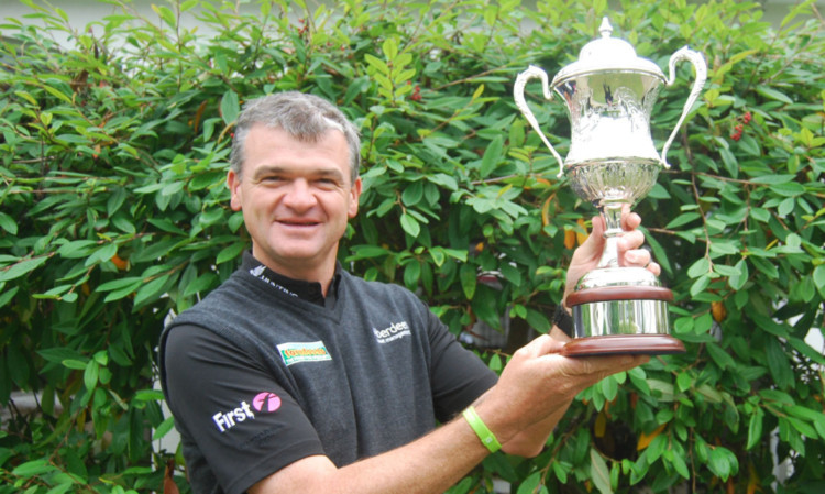 Paul Lawrie with the new trophy for the Tour Championship winner.