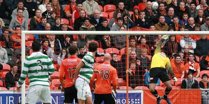 Kris Miller, Courier, 17/10/10, Sport. Picture today at Tannadice, Dundee Utd V Celtic. Pernis tips the ball over the bar.