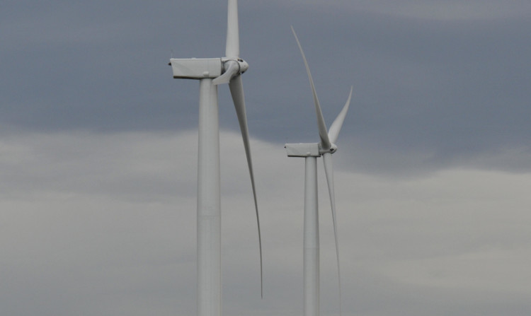 Kim Cessford - 06.11.12 - FOR FILE - pictured are two of the turbines in the wind farm next to Mossmorran, Fife showing an articulated lorry at it's base for scale