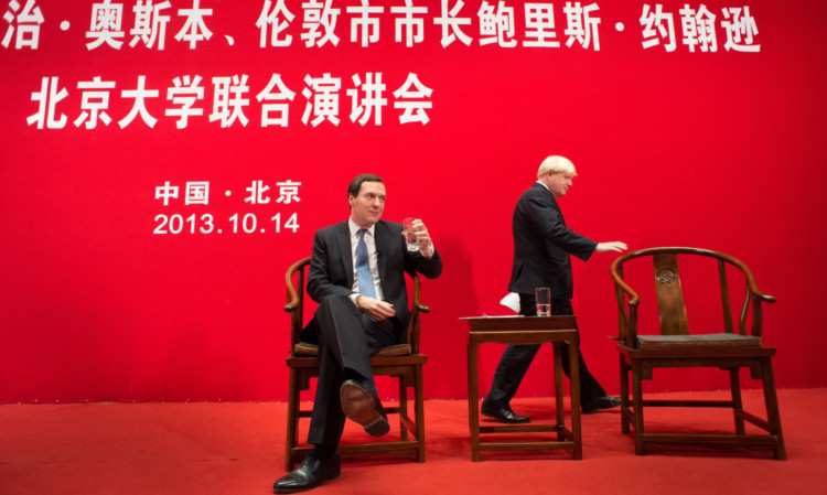 George Osborne and Boris Johnson share a stage in China.