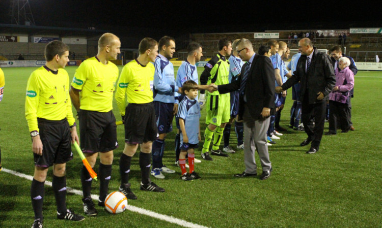 Dignitaries are introduced the teams on the new playing surface at Station Park a year ago.