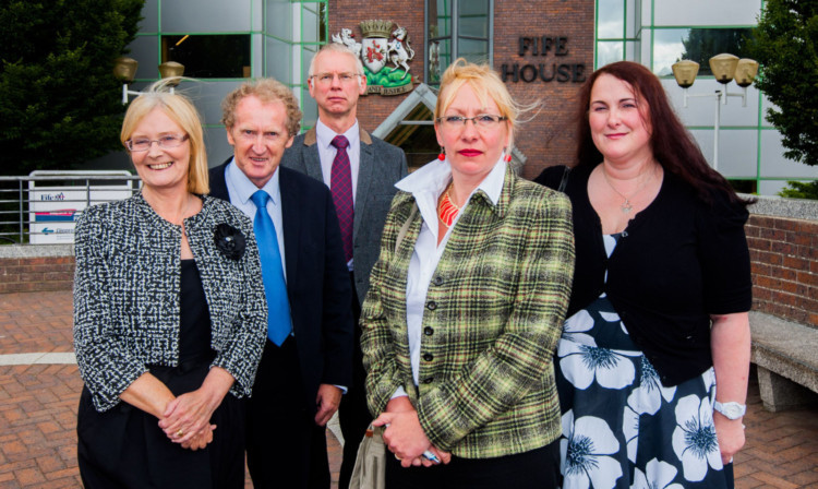 From left: Tricia Marwick MSP, Lindsay Roy MP, Councillor John Wincott, his wife Jan Wincott of Leslie Community Council and Yvonne Duncan, chairwoman of Lomond Quarry Action Group.