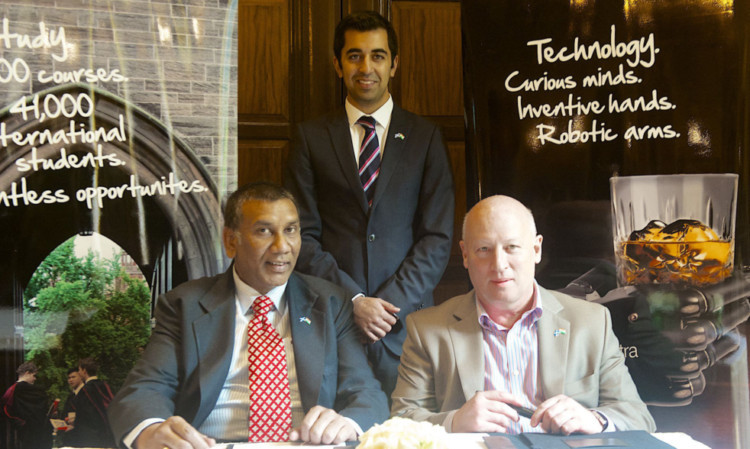 (From left) K Raghava Ram, Humza Yousaf MSP, and Stephen Forsyth