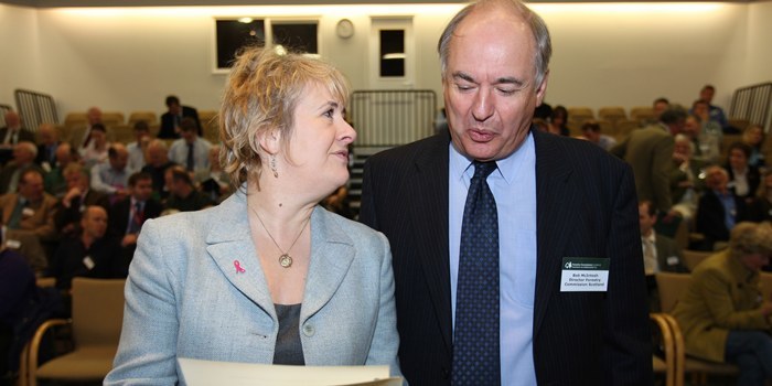 Kris Miller, Courier, News, 27/10/10, News. Picture today at Battleby Conference Centre. Pic shows Environment Minister, Roseanna Cunnigham and Director of Forestry Commision Scotland, Bob McIntosh. The pair were speakers at The Scottish Forestry Forum.