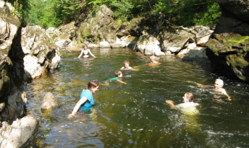 Swimmers enjoying one of the pools in the vicinity of Rumbling Bridge.