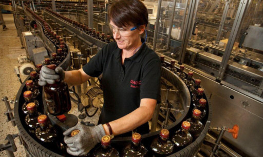 A worker on the production line at Diageo in Fife.