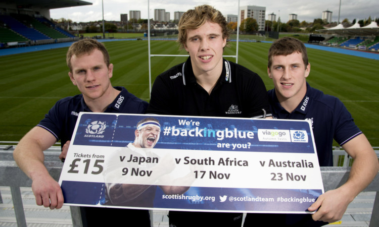 Glasgow Warriors trio Chris Fusaro (left), Jonny Gray (centre) and Mark Bennett have been named in the Scotland squad.