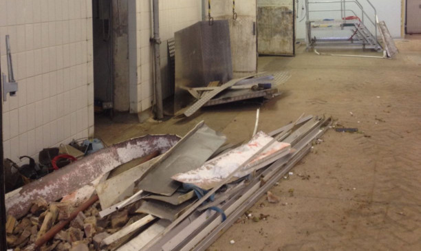 The derelict interior of the former abattoir.