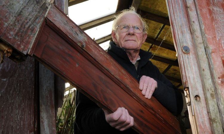 Leonard Jamieson shows some of the vandalism at the Stirling Park allotments.