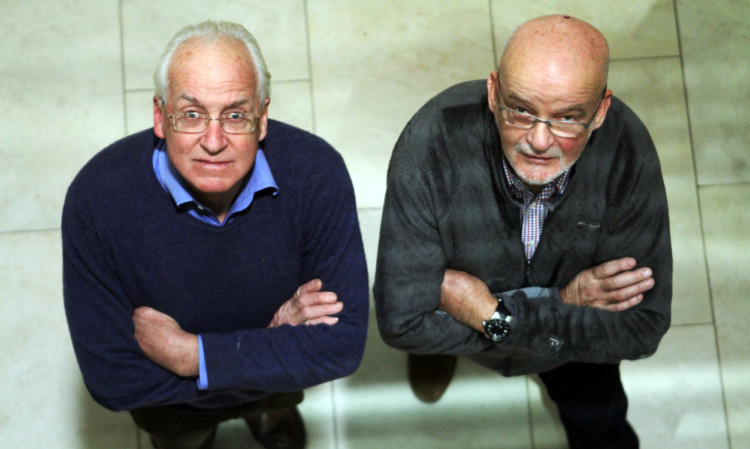 Doug Scott, left, and Paul Braithwaite before their talk on their mountaineering exploits.