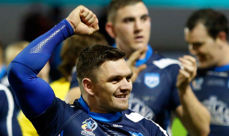 Danny Brough celebrates at full-time.