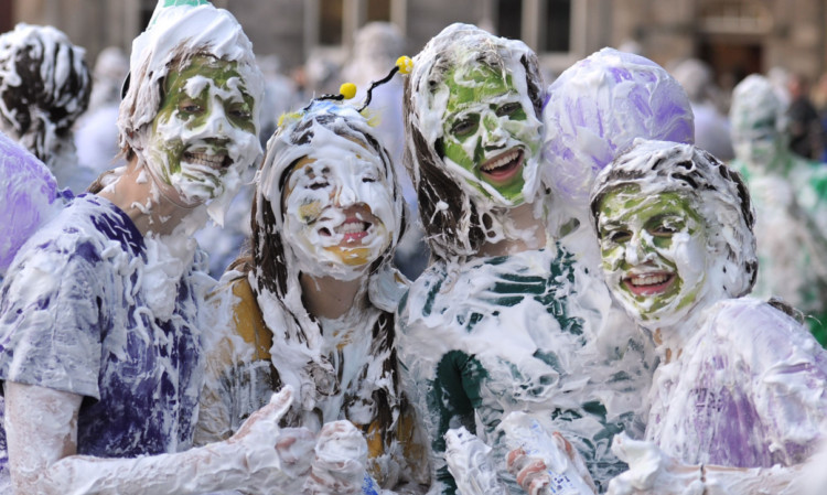 Some of the students at last year's Raisin Monday foam fight.