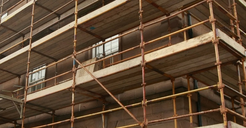 Montrose Town House with scaffolding being erected.