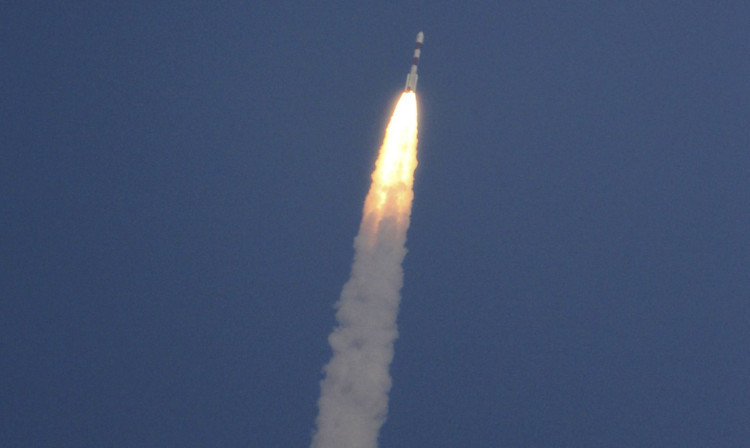 A rocket carrying the Mars orbiter takes off from the east-coast island of Sriharikota.