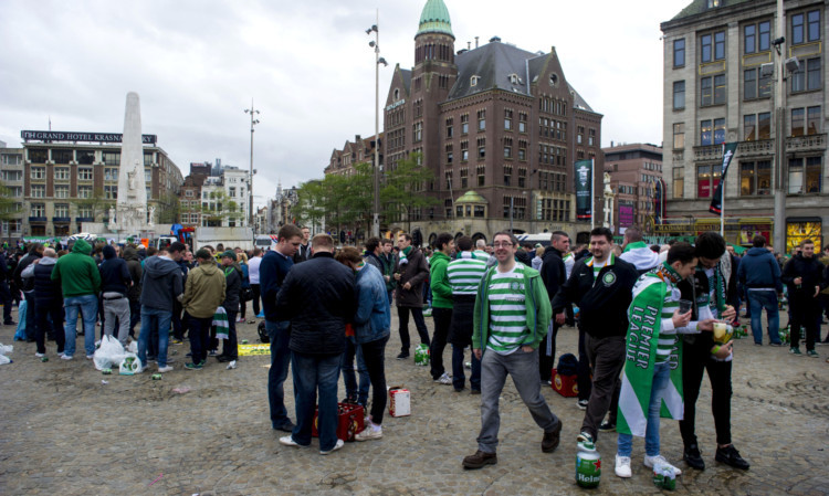 Celtic fans have a pre-match party in Amsterdam.