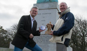 Mark Thorburn and Brian Franklin at the statue dedicated to Jack Crawford in Sunderland.