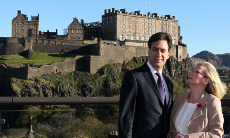 Labour leader Ed Miliband with shadow Scottish secretary Margaret Curran in Edinburgh on Thursday.