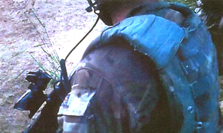 An image from the footage captured by a camera mounted on the helmet of a Royal Marine during the patrol in Afghanistan.