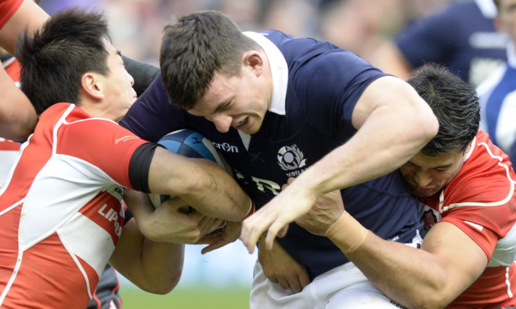 Matt Scott (centre) picked up an injury in Saturday's full-blooded test against Japan.