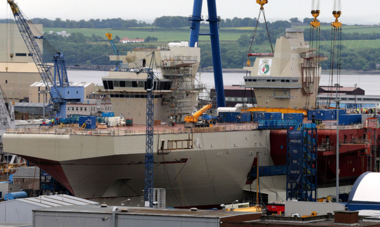 Construction work on the first of the Queen Elizabeth aircraft carriers at Rosyth.