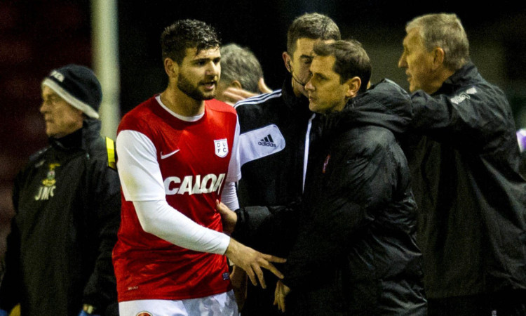 Nadir Ciftci leaves the pitch after the bust-up in Invenress.
