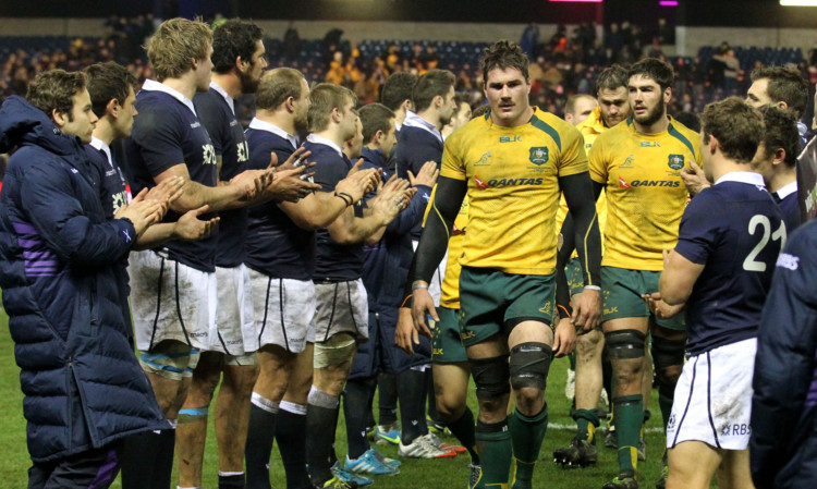 Scotland's players applaud Australia's Ben Mowen and his team.
