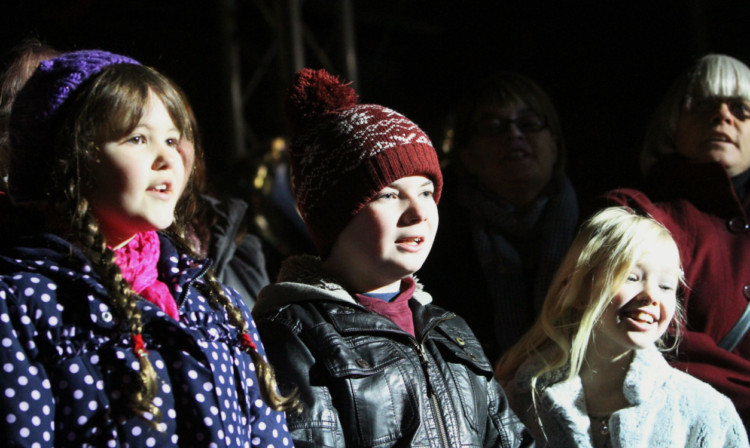 Some of the children in the choir singing for the crowds in Kirkcaldy.