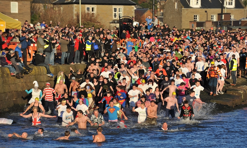 Kim Cessford - 01.01.13 - pictured at the Broughty Ferry New Year's Dook are some of the swimmers