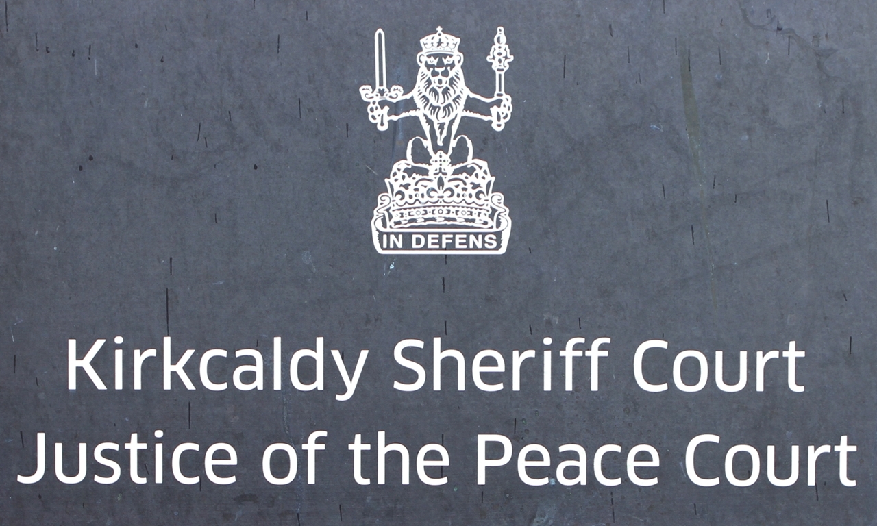 Building exterior of Kirkcaldy Sheriff Court, Kirkcaldy.     Kirkcaldy Sheriff Court sign