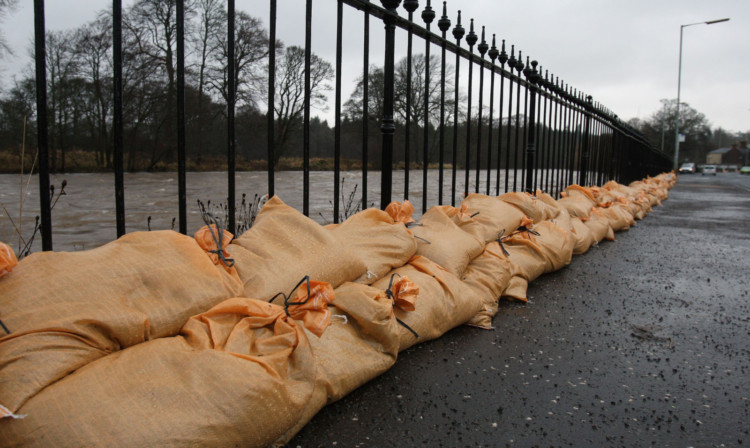 Sandbags lined up along River Street, Brechin, during flooding last year.