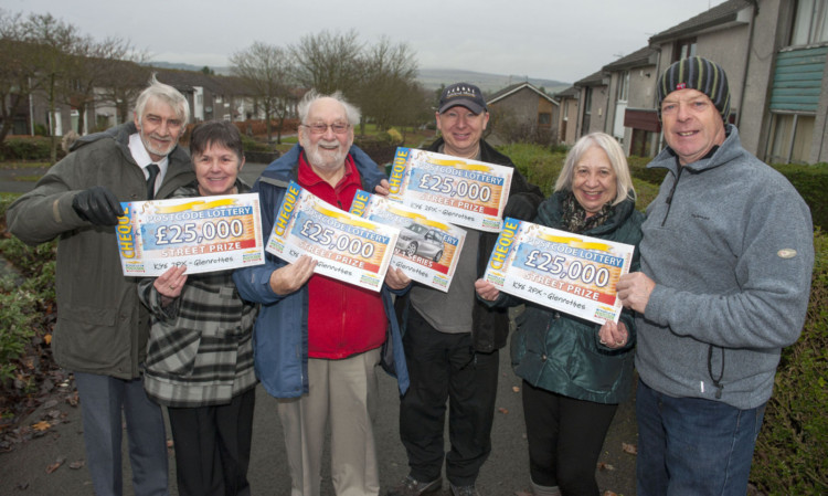 From left: George and Margaret Gibson, John Phillips, Brian McDonald, Janette and Stewart Robertson.