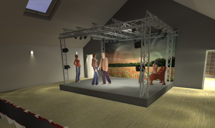 An artists impression of the stage in the Castle Street rooms.